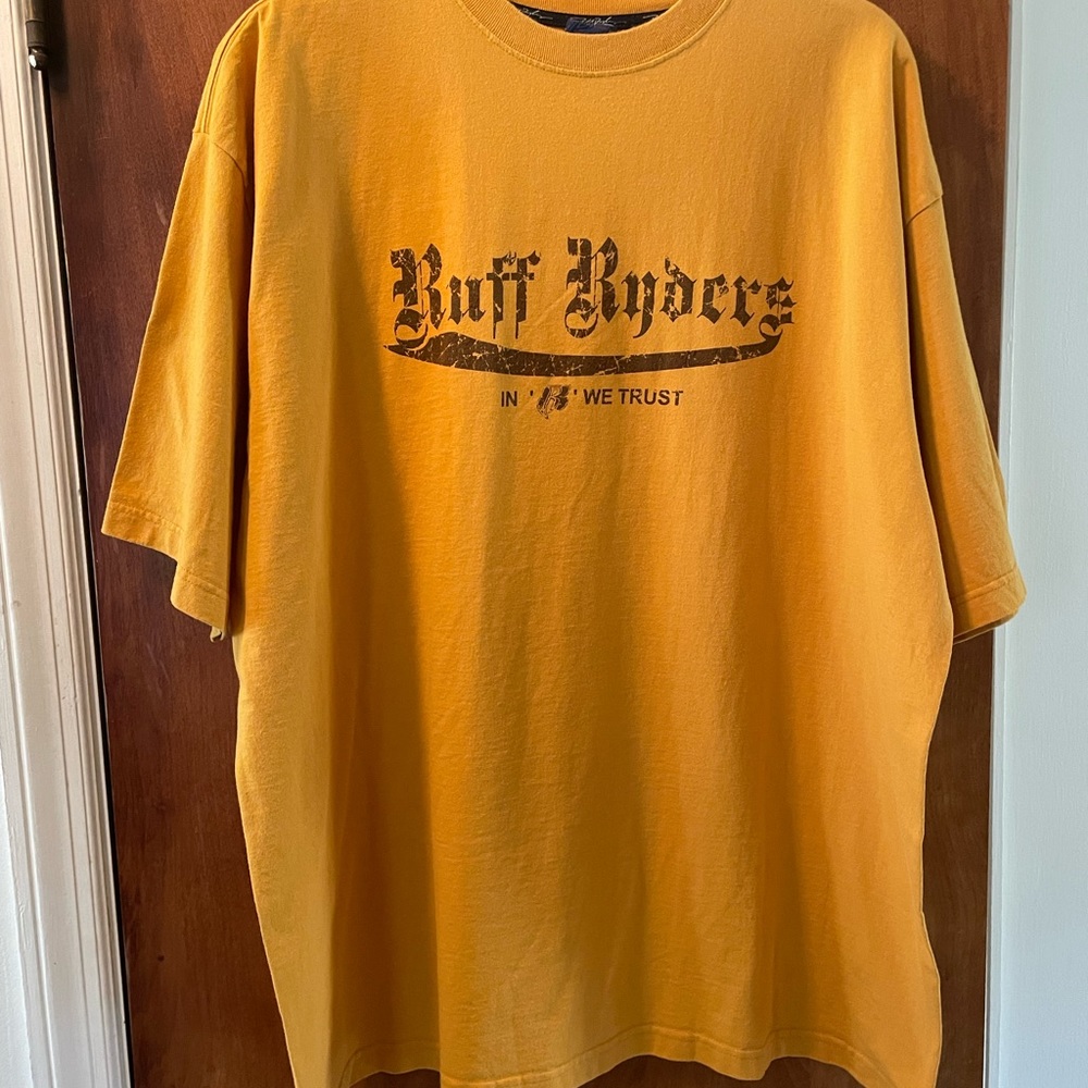 Ruff Ryders “In RR We Trust” dual sided T shirt 2XL short sleeve yellow